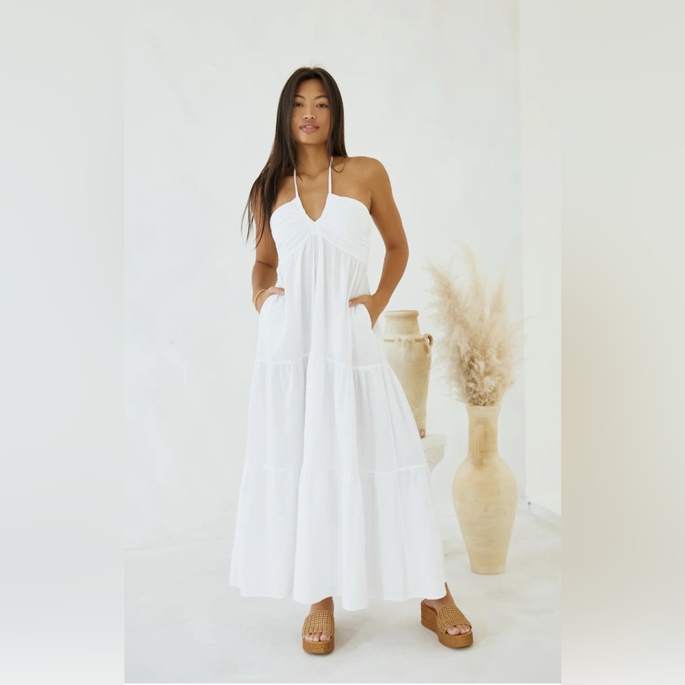 American Eagle Outfitters White Halter Maxi Dress